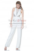 White wedding jumpsuit with crystals Custom made chiffon bridal pants wps-043