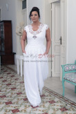 White wide leg bride jumpsuits, cap sleeves wedding jumpsuits for beach wedding bds-0016