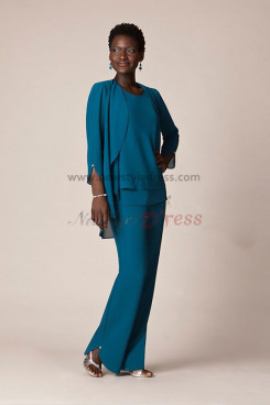 Blue Chiffon Three Piece mother of the bride pants suits With jacket nmo-053