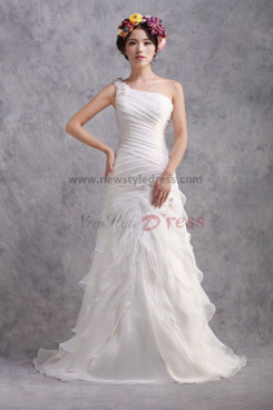 Latest Fashion Layered Sheath Zipper-Up One Shoulder lovely under 200 Wedding Dresses nw-0178