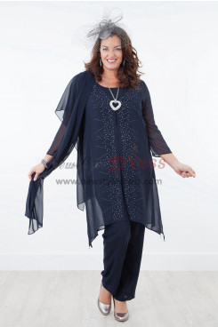 2019 NEW ARRIVAL Dark Navy Mother of the bride dresses with shawl Chiffon outfit nmo-309