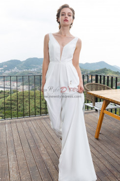 2022 Beaded V-Neck Wedding Jumpsuits for Modern Bridal Jumpsuits wps-312