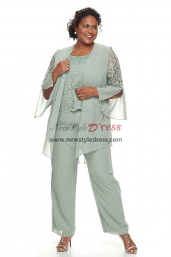 2022 Flowy Plus Size Sage Mother of the Bride Pant Suits with Jacket Trouser Outfit nmo-1005