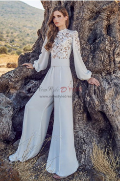 2022 Modern Lace Bodice Bridal Jumpsuits Wedding Dresses with Long Sleeves wps-317
