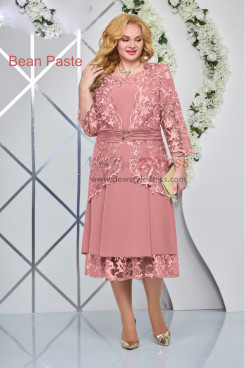 2023 2PC Mid-Calf Mother of the Bride Dresses, Bean Paste Lace Spring Wedding Guest Dresses mds-0002-1
