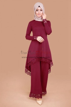 2023 Burgundy Long Sleeves Women's Outfits, Modern Mother Of The Bride Pant Suits mos-0031