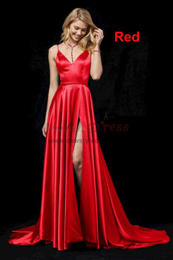 2023 Dressy Spaghetti Evening Dresses, Red Gorgeous Slit Wedding Party Dresses with Brush Train pds-0056-4