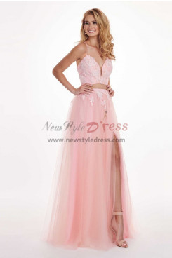 2023 Dressy Spaghetti Slit Evening Dresses, Pink Spring Wedding Party Dresses pds-0060
