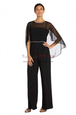 2023 Fashion Black Chiffon Mother's Evening Jumpsuit With Capelet mos-0018