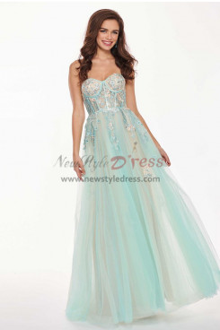 2023 Jade Blue Spring Chest Appliques Prom Dresses, Strapless Empire Wedding Party Dresses pds-0059-1