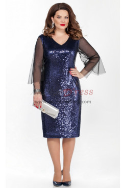 2023 Knee-Length Dark Blue Mother of the Bride Dresses,Fashion Sequins Lace Dresses mds-0015