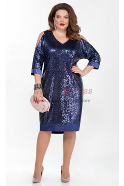 2023 Knee-Length Fashion Mother's Dress, Royal Blue Sequins Lace Wedding Guest Dresses nmo-1031