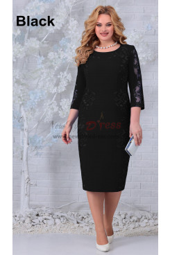2023 Modern Black Mid-Calf-Length Mother of the Bride Dresses, Half Sleeves Women's Dresses mds-0041-1