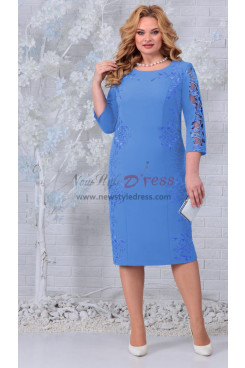 2023 Modern Mid-Calf-Length Mother of the Bride Dresses, Ocean Blue Half Sleeves Women's Dresses mds-0041-5