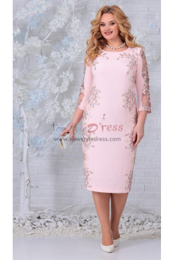 2023 Modern Mid-Calf-Length Pink Mother of the Bride Dresses, Half Sleeves Women's Dresses mds-0041-6