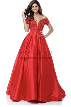 2023 Off the Shoulder Sweetheart Prom Dresses, Hand Beading Red Wedding Party Dresses pds-0054-2