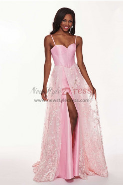 2023 Pink Empire Sweetheart Slit Prom Dresses, Spaghetti Lace Wedding Party Dresses pds-0063-1