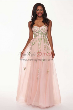 2023 Pink Spring Chest Appliques Prom Dresses, Strapless Empire Wedding Party Dresses pds-0059-2
