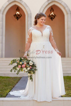 2023 Plus Size Sweetheart Wedding Dresses, Long Sleeves A-line Lace Up Church Bride Dresses bds-0035