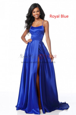 2023 Royal Blue Spaghetti Glamorous Bridesmaids Dresses, Sexy A-Line Slit Prom Dresses pds-0057-1
