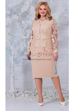 2023 Sleeve length Mid-Calf Champagne Mother of the Bride Dresses, Dressy Appliques Wedding Guest Dresses mds-0022-3