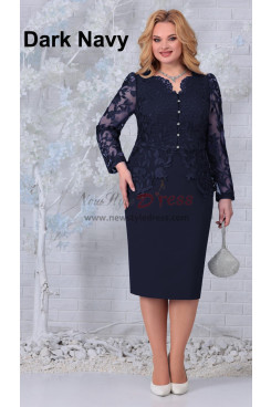 2023 Sleeve length Mid-Calf Dark Navy Mother of the Bride Dresses, Dressy Appliques Wedding Guest Dress mds-0022-5