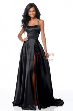 2023 Spaghetti Glamorous Black Bridesmaids Dresses, Sexy A-Line Slit Prom Dresses pds-0057-2