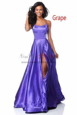 2023 Spaghetti Glamorous Bridesmaids Dresses, Grape Sexy A-Line Slit Prom Dresses pds-0057-3