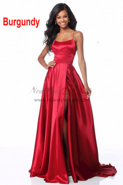 2023 Spaghetti Glamorous Bridesmaids Dresses, Red Sexy A-Line Slit Prom Dresses pds-0057-4
