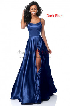 2023 Spaghetti Glamorous Dark Blue Bridesmaids Dresses, Sexy A-Line Slit Prom Dresses pds-0057-10
