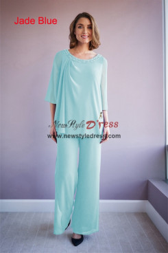 2 PC Jade Blue Chiffon Mother of the Bride Pants Suits, Vêtements pour femmes nmo-870-5