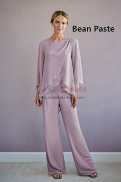 2 Piece Spring Mother of the Bride Pant Suits, Bean Paste Chiffon groom mother for Wedding Guest mos-0007-3
