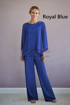 2 Piece Spring Mother of the Bride Pant Suits, Royal Blue Chiffon groom mother for Wedding Guest mos-0007-8