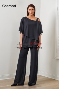 2PC Charcoal Chiffon Women's Pant Suits,under $100 Mother Of The Bride Pant Suits, Ropa de mujer nmo-869-2