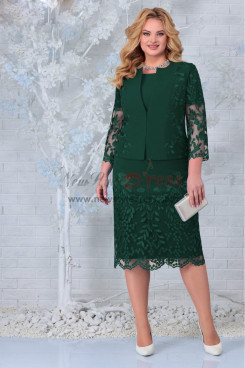 2PC Green Mother of the Bride Dresses With Jacket, Mid-Calf-Length Wedding Guest Dresses mds-0050-2