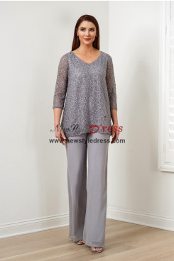 2PC Mother Of The Bride Pant Suits,Gray Lace Women's Pant Suits nmo-868-1