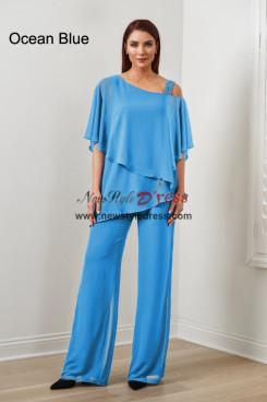 2PC Ocean Blue Chiffon Women's Pant Suits,Mother Of The Bride Pant Suits ,Abbigliamento femminile nmo-869-1