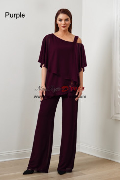 2PC Purple Chiffon Women's Pant Suits,Under $100 Mother Of The Bride Pant Suits, Abbigliamento femminile nmo-869-4