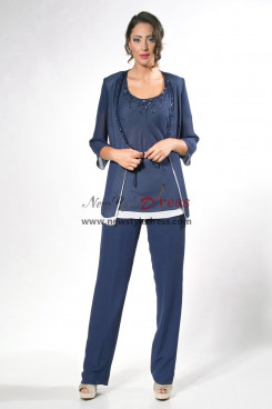 3 Piece Beaded Mother of the Bride Pant suits with Jacket Women Outfit for Wedding Guest nmo-935