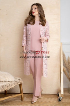 3PC Modern Pink Woman's Pantssuits with Coat, Wedding Guest Pant Suits nmo-871-3