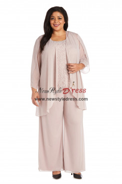 3PC Plus Size Pearl Pink Mother Of the Bride Outfits, Mother Of The Bride Pant Suits nmo-854