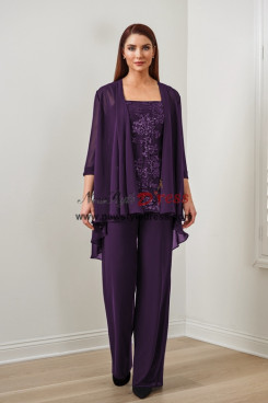 3PC Purple Mother of the Bride Pants suits, Wedding Guest Pant Suits,Trajes de mujer nmo-866-6