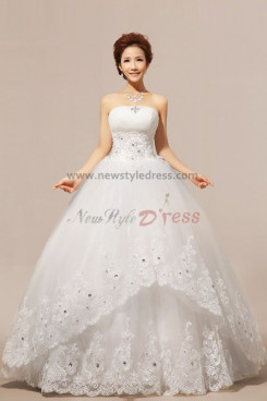 Strapless Ball Gown Wedding Dresses Waist With beading lace edge nw-0075