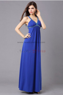 Royal Blue Empire V-neck Elegant Crystal Neckline Spring prom dress np-0307