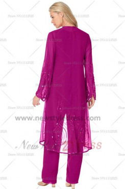 Fuchsia Sequins Latest Fashion Loose Elastic pants Mother of the bride outfit nmo-116