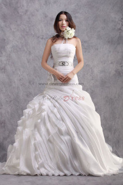 Multilayer Ruched flower ball gown Wedding Dresses with Glass Drill Belt nw-0201