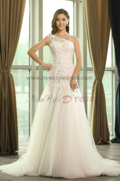 One Shoulder Lace Appliques Princess Spring Wedding Dresses Under $200 nw-0162