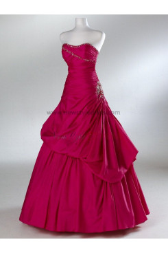 Strapless Ball Gown Glamorous Silver or Rose Red Ruched Ankle-Length Prom Dresses Side Embroidery with beading np-0070