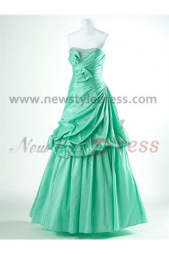 Strapless Gorgeous Ruched Chest with beading adnWaist with a bow Floor-Length Quinceanera Dresses np-0095