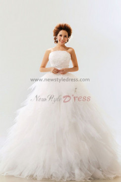Tiered Strapless Tulle Ball Gown Floor-Length Wedding Dresses nw-0066